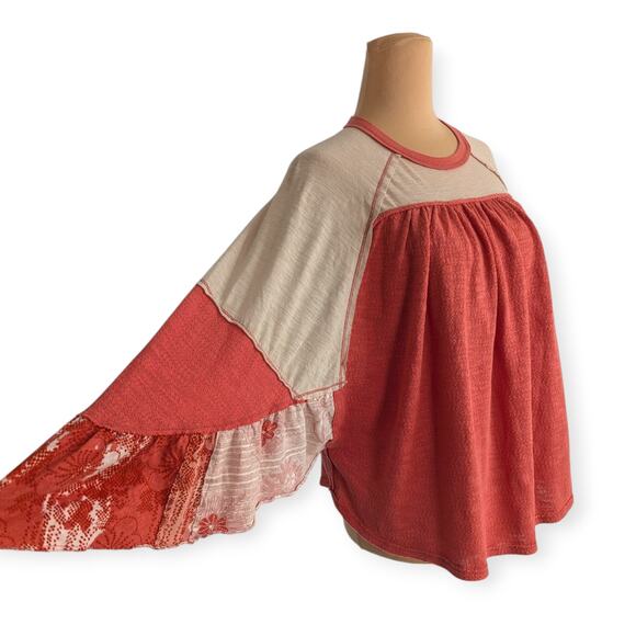 FREE PEOPLE We the Free XS Friday Fever Patterned Top peach pink patchwork - Picture 3 of 7